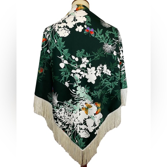 70s VTG Butterfly Maxi Dress and Fringe Shawl - Picture 3 of 17